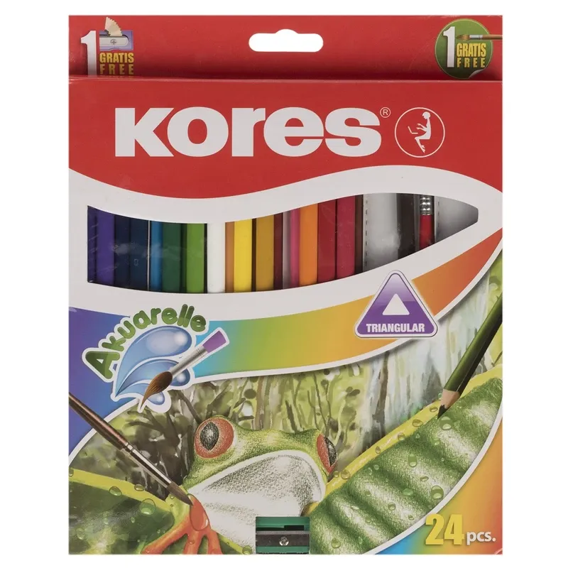 مداد رنگی آبرنگی  24 رنگ جعبه مقوایی kores